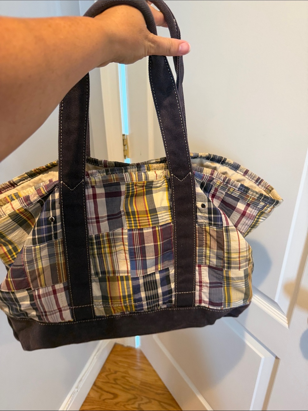 J.Crew Vintage Madras Patchwork Canvas Tote Bag - Picture 9 of 9